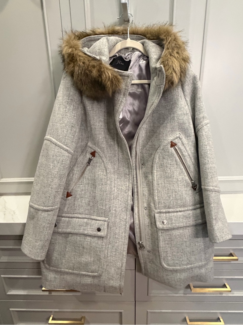 J.Crew Chateau Parka Italian Stadium Cloth Wool Heather Dusk Size 6, NWT